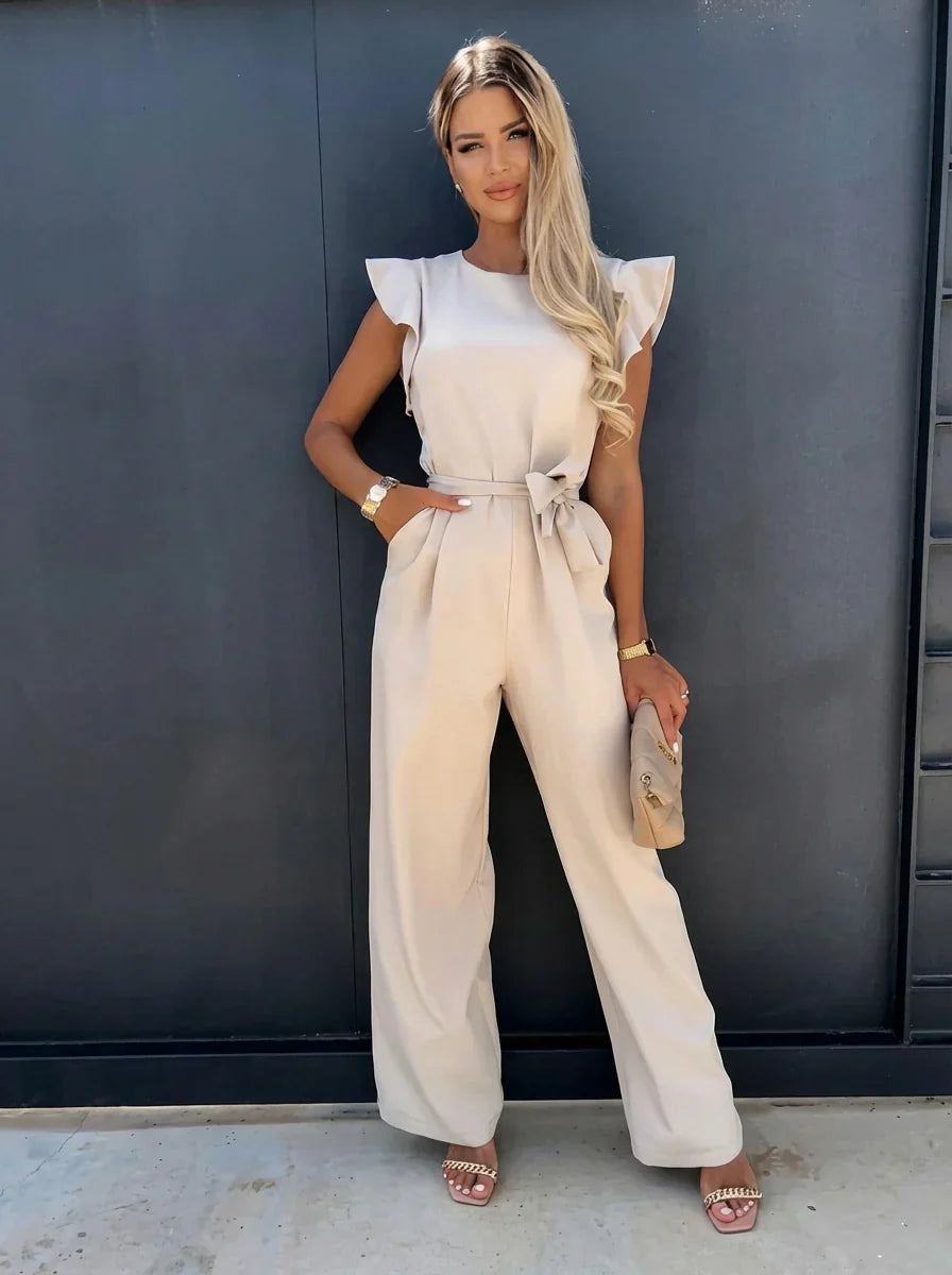 Women's Waist Tie Ruffled Sleeve Summer Jumpsuit-Omni Prime Goods