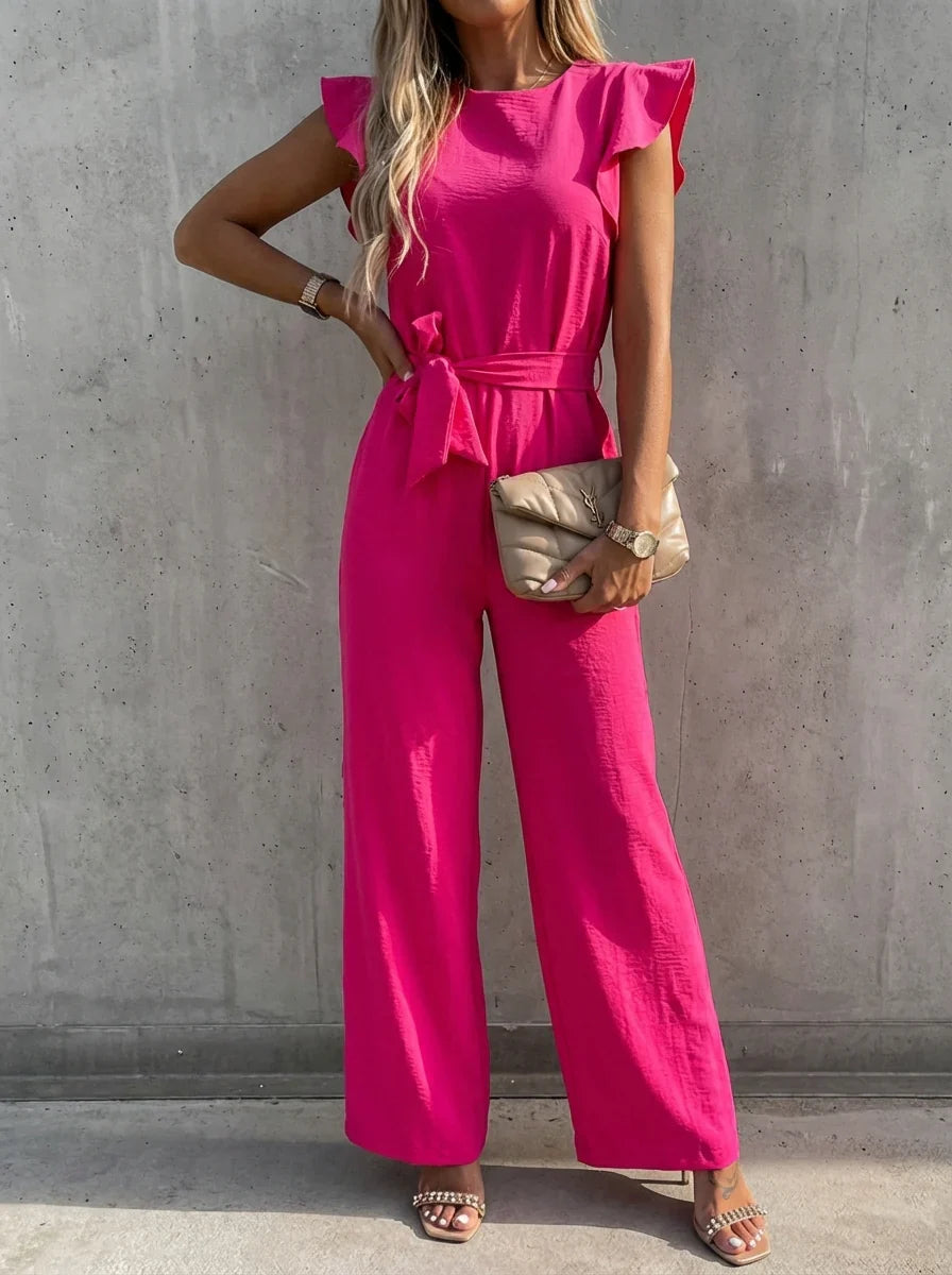 Women's Waist Tie Ruffled Sleeve Summer Jumpsuit-Omni Prime Goods