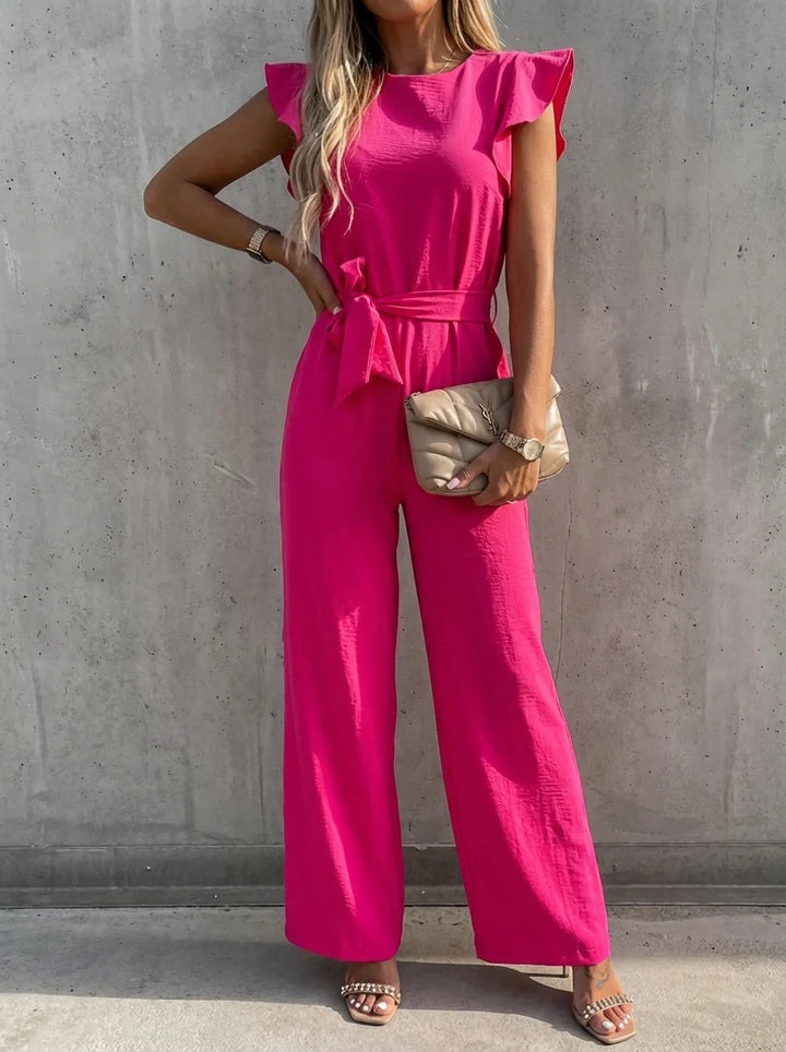 Women's Waist Tie Ruffled Sleeve Summer Jumpsuit-Omni Prime Goods