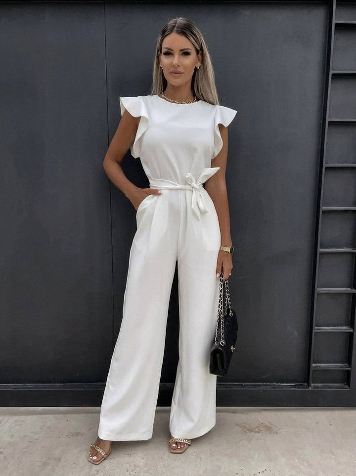 Women's Waist Tie Ruffled Sleeve Summer Jumpsuit-Omni Prime Goods