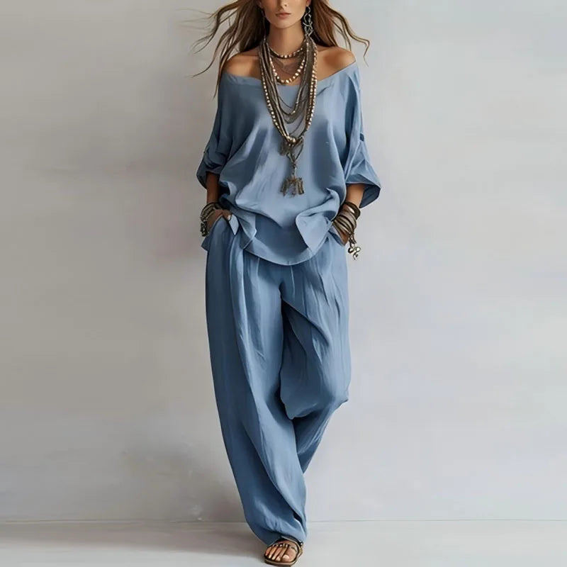 Women's Wide Leg Flowy Two Piece Matching Outfit-Omni Prime Goods