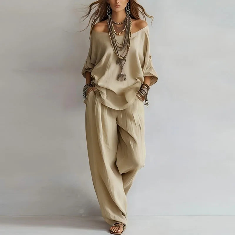 Women's Wide Leg Flowy Two Piece Matching Outfit-Omni Prime Goods