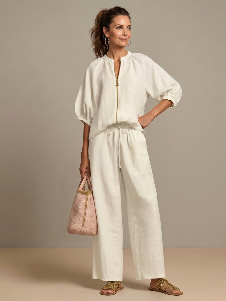 Women's Wide Leg Zip Front Two Piece Outfit-Omni Prime Goods