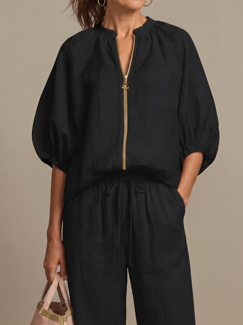 Women's Wide Leg Zip Front Two Piece Outfit-Omni Prime Goods