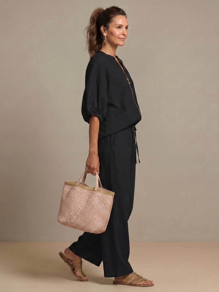 Women's Wide Leg Zip Front Two Piece Outfit-Omni Prime Goods