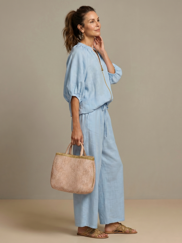 Women's Wide Leg Zip Front Two Piece Outfit-Omni Prime Goods