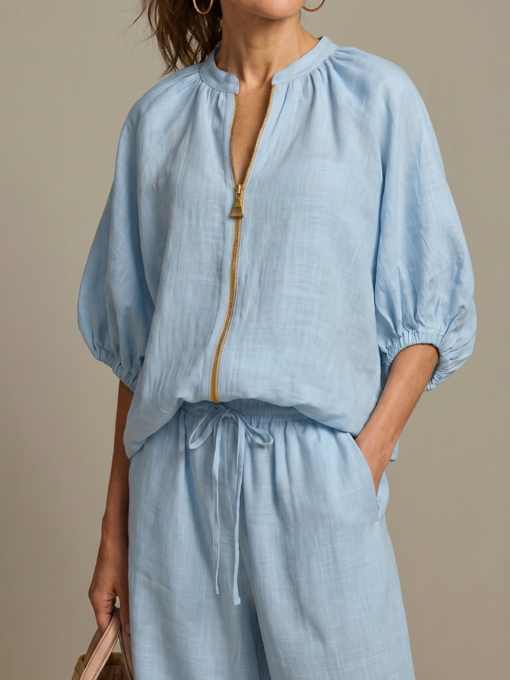 Women's Wide Leg Zip Front Two Piece Outfit-Omni Prime Goods