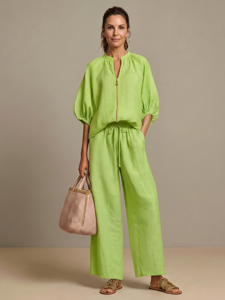 Women's Wide Leg Zip Front Two Piece Outfit-Omni Prime Goods