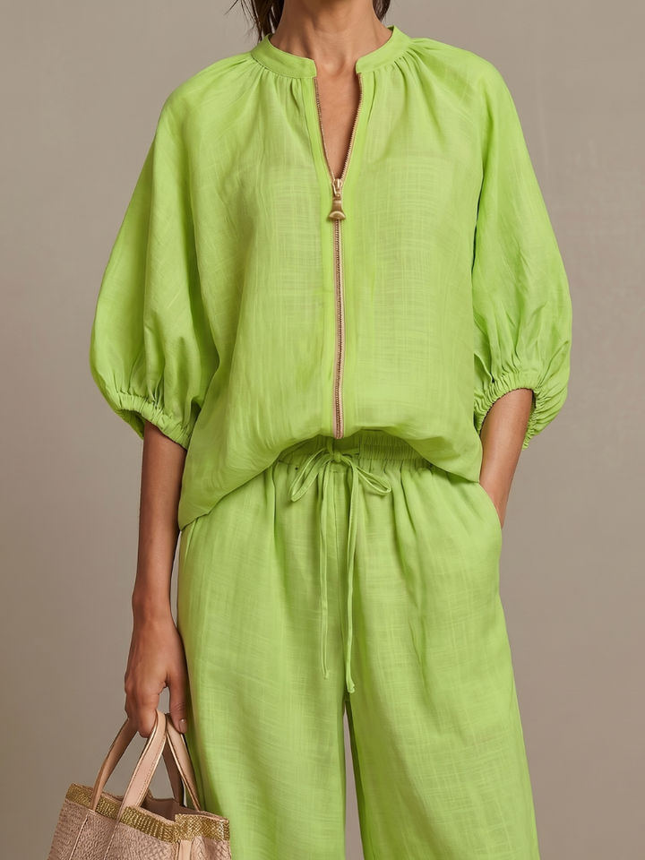 Women's Wide Leg Zip Front Two Piece Outfit-Omni Prime Goods