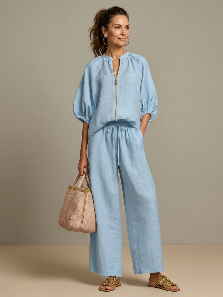 Women's Wide Leg Zip Front Two Piece Outfit-Omni Prime Goods