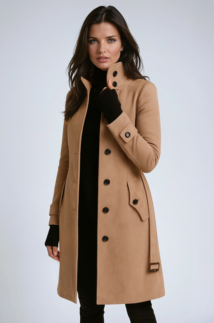 Women's Winter Trench Coat with High Collar-Omni Prime Goods