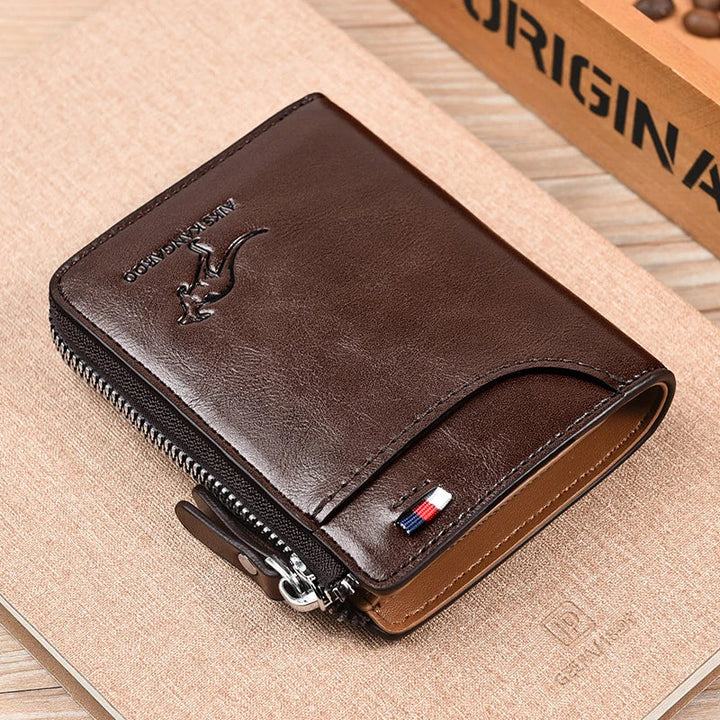 Men's RFID-Blocking Leather Wallet with Zipper Closure