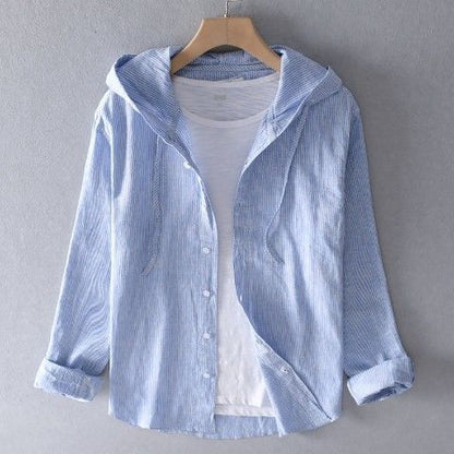 Zack | Men's Casual Long Sleeve Linen Shirt with Hood-Omni Prime Goods