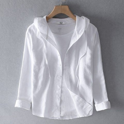 Zack | Men's Casual Long Sleeve Linen Shirt with Hood-Omni Prime Goods