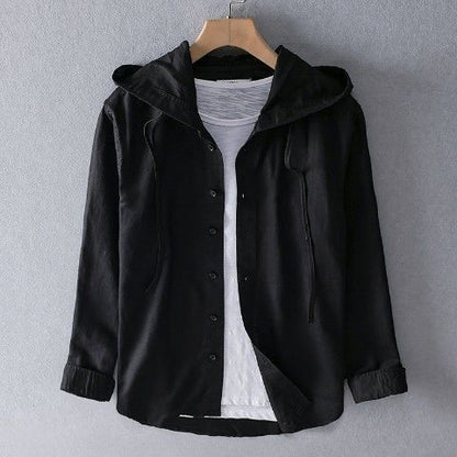Zack | Men's Casual Long Sleeve Linen Shirt with Hood-Omni Prime Goods