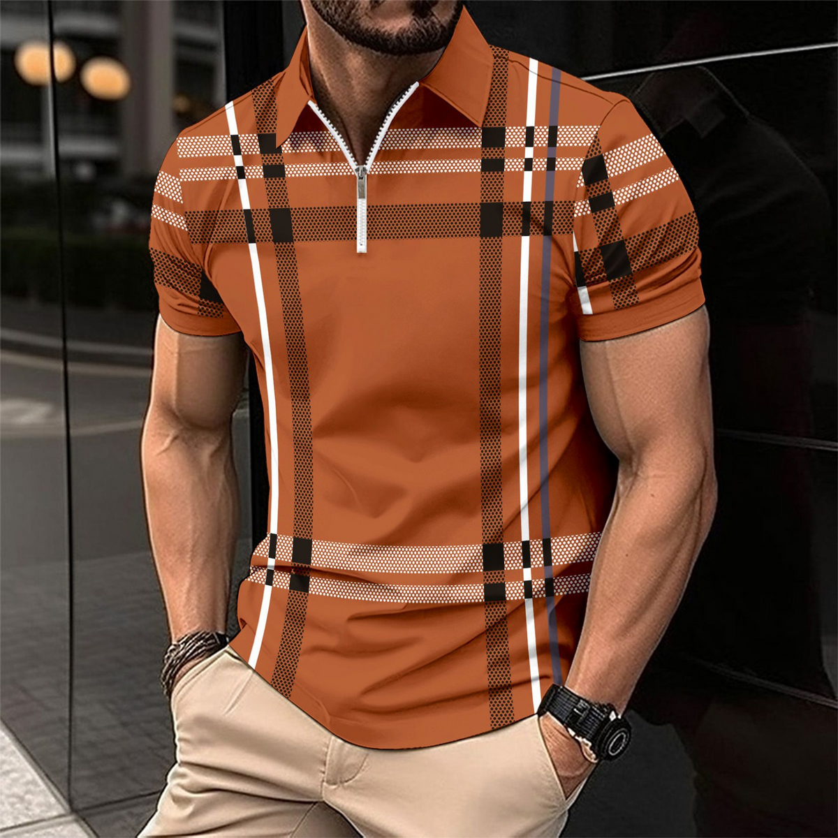 Zane | Men's Checkered Pattern Polo Shirt-Omni Prime Goods