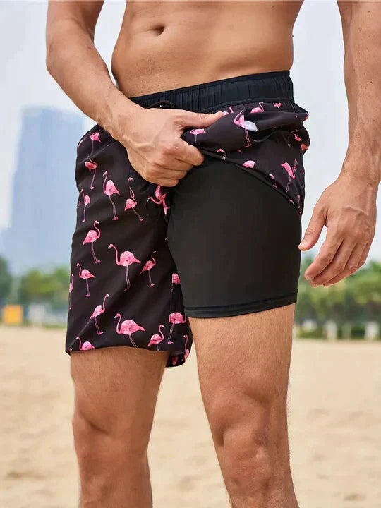 Men's Athletic Swim Shorts with Compression Lining