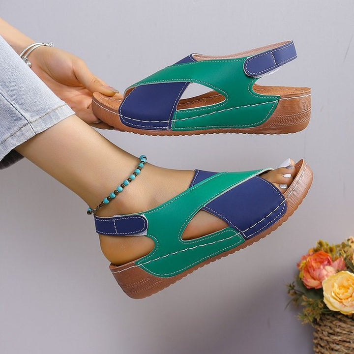 Sophia | Women's Colorblock Cross-strap Summer Wedge Sandals