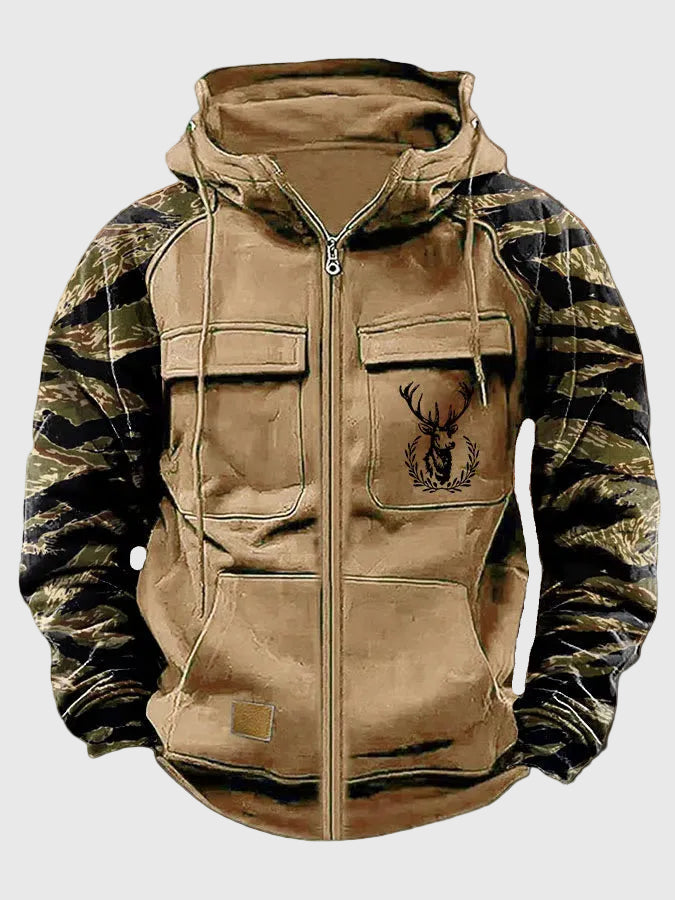 Men's Hooded Jacket with Pockets and Adjustable Drawstring