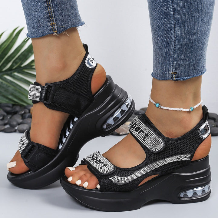Elegant Women's Orthopedic Platform Sandals with Crystal Accents