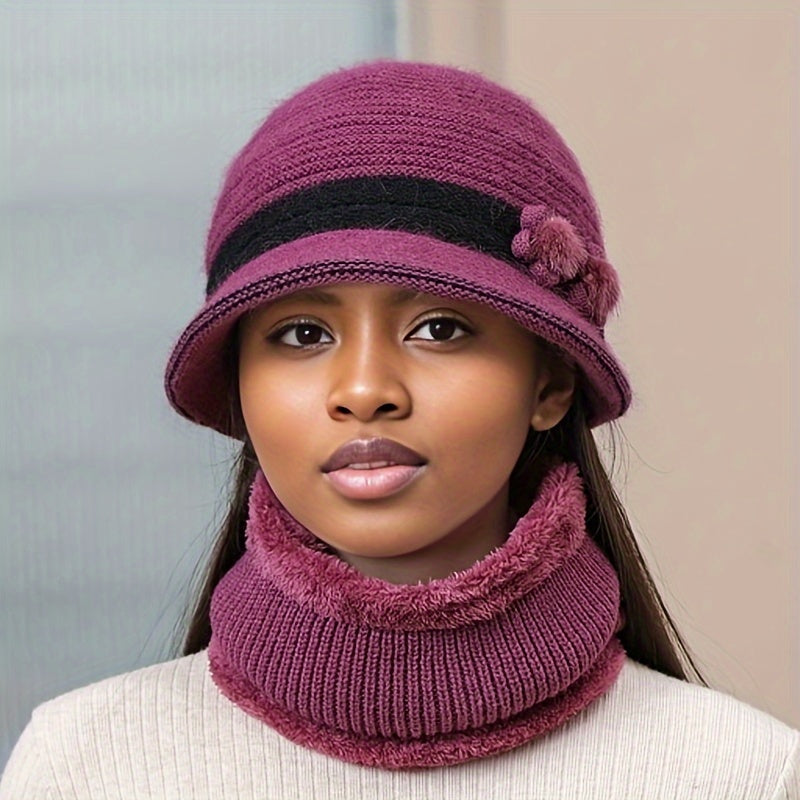 Women's Knitted Winter Set with Hat, Scarf, and Gloves