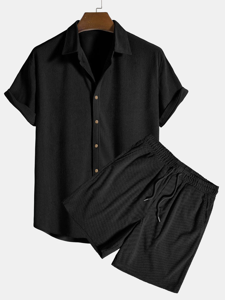 Aiden | Men's Short Sleeve Button-Down Shirt and Drawstring Shorts Set