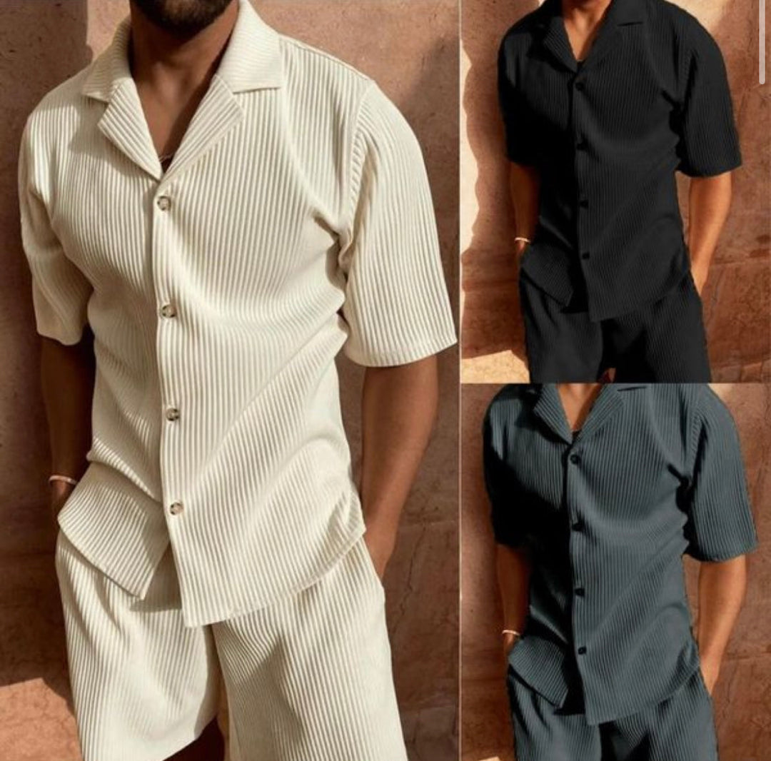 Aiden | Men's Short Sleeve Button-Down Shirt and Drawstring Shorts Set