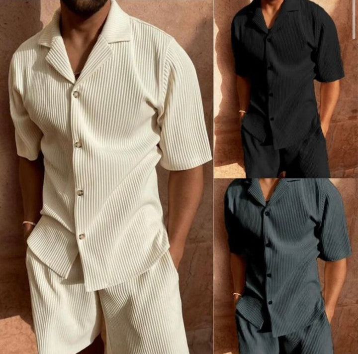 Aiden | Men's Short Sleeve Button-Down Shirt and Drawstring Shorts Set