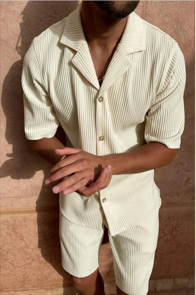 Aiden | Men's Short Sleeve Button-Down Shirt and Drawstring Shorts Set