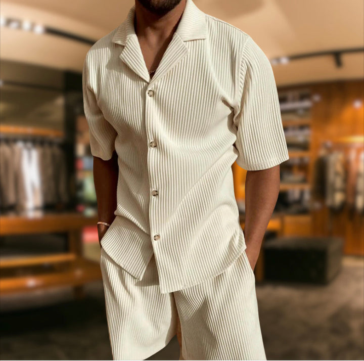 Aiden | Men's Short Sleeve Button-Down Shirt and Drawstring Shorts Set
