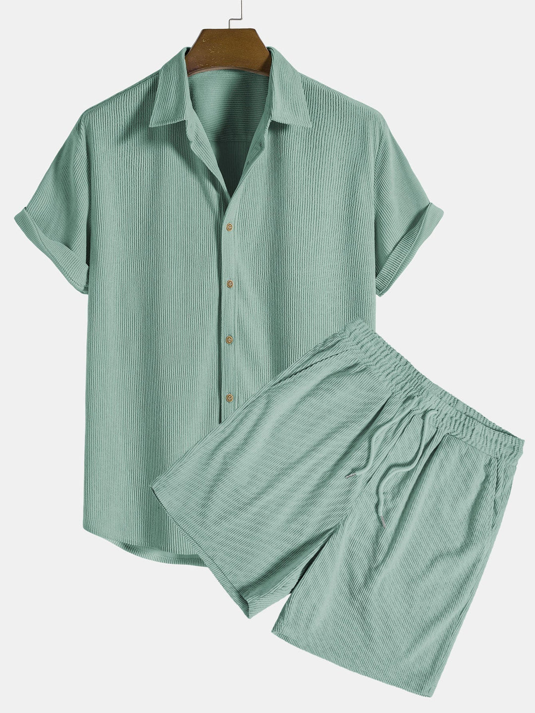 Aiden | Men's Short Sleeve Button-Down Shirt and Drawstring Shorts Set