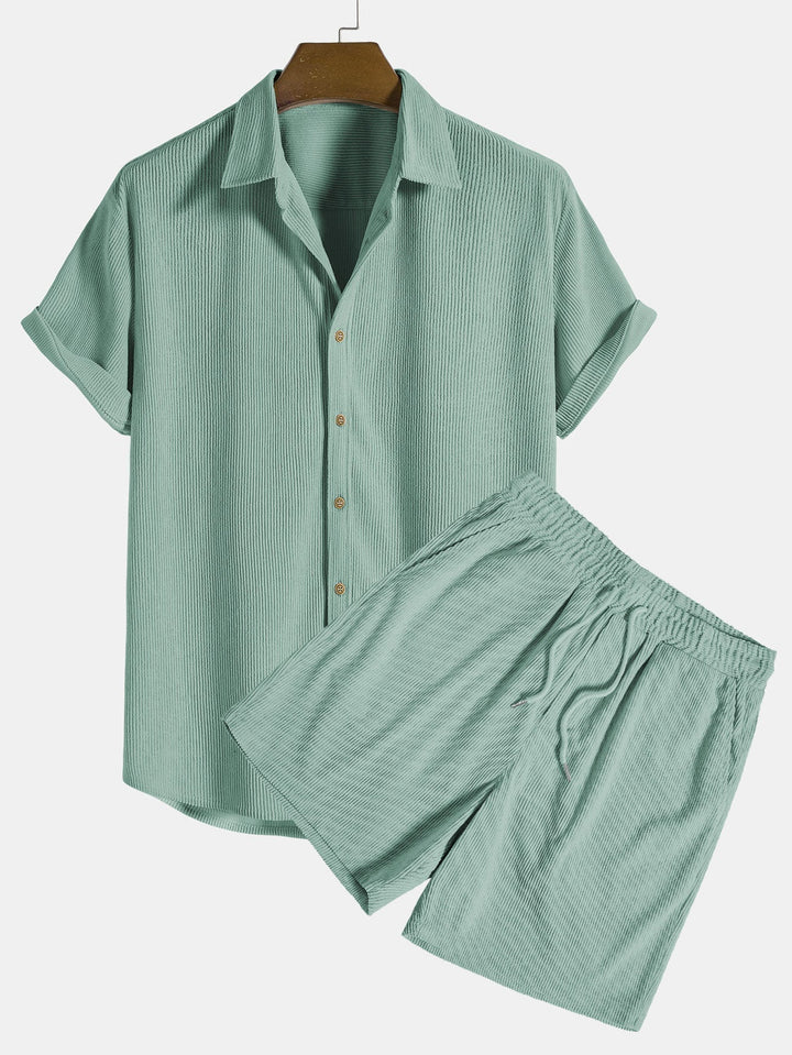Aiden | Men's Short Sleeve Button-Down Shirt and Drawstring Shorts Set