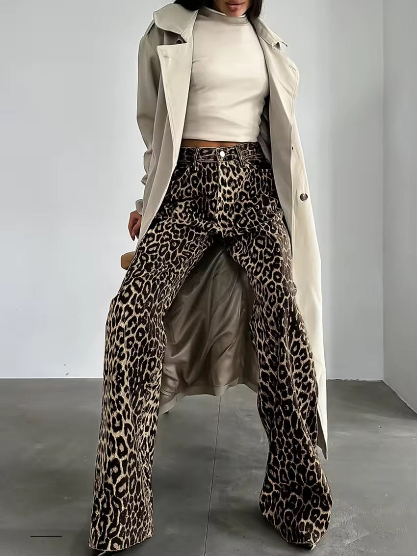 Amanda | Women's High-Waisted Leopard Print Wide-Leg Pants