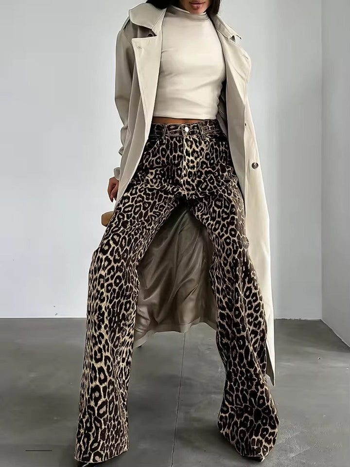 Amanda | Women's High-Waisted Leopard Print Wide-Leg Pants