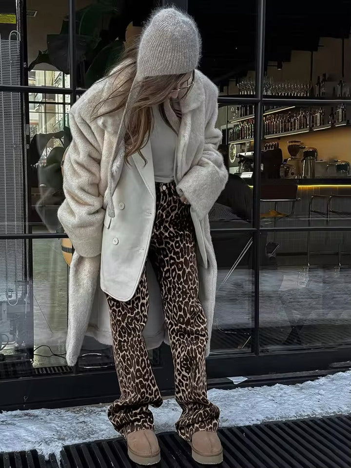 Amanda | Women's High-Waisted Leopard Print Wide-Leg Pants
