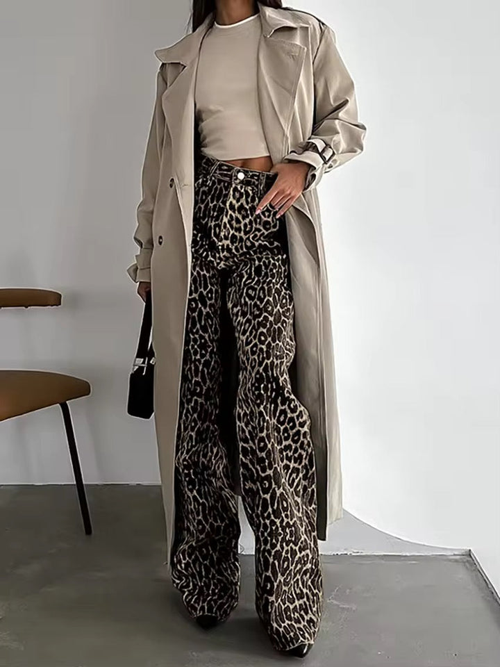 Amanda | Women's High-Waisted Leopard Print Wide-Leg Pants