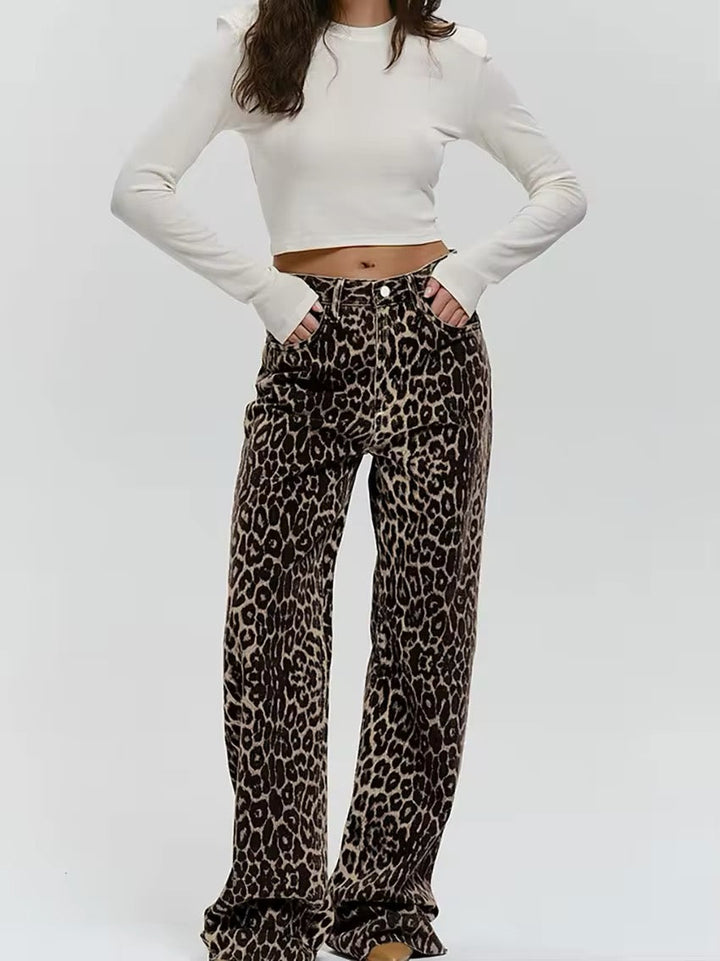 Amanda | Women's High-Waisted Leopard Print Wide-Leg Pants