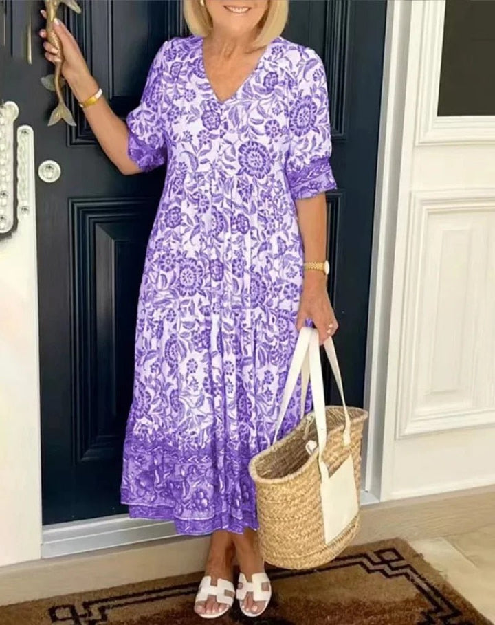 Amanda | Women's Floral V-Neck Midi Dress