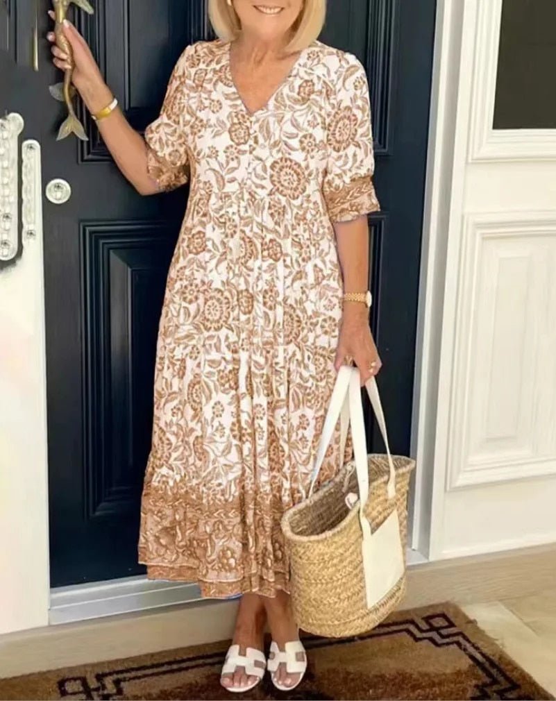 Amanda | Women's Floral V-Neck Midi Dress