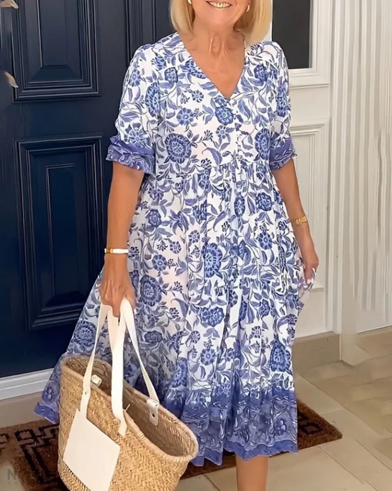 Amanda | Women's Floral V-Neck Midi Dress