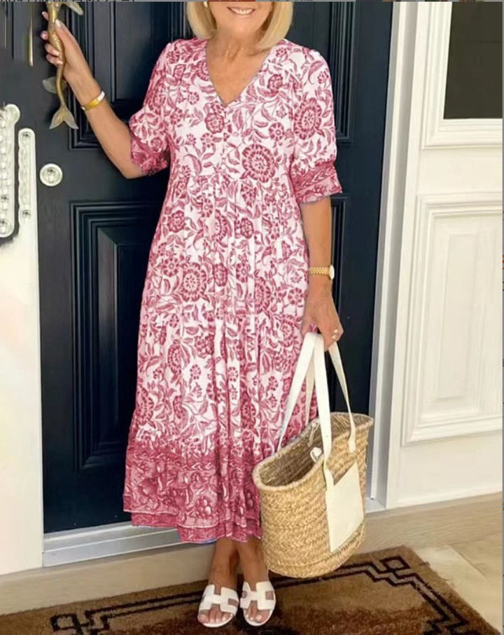 Amanda | Women's Floral V-Neck Midi Dress