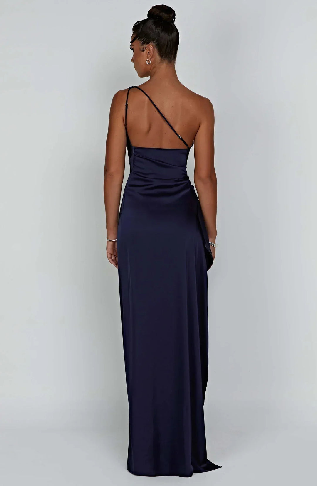 Women's One Shoulder Pleated Satin Dress with Split