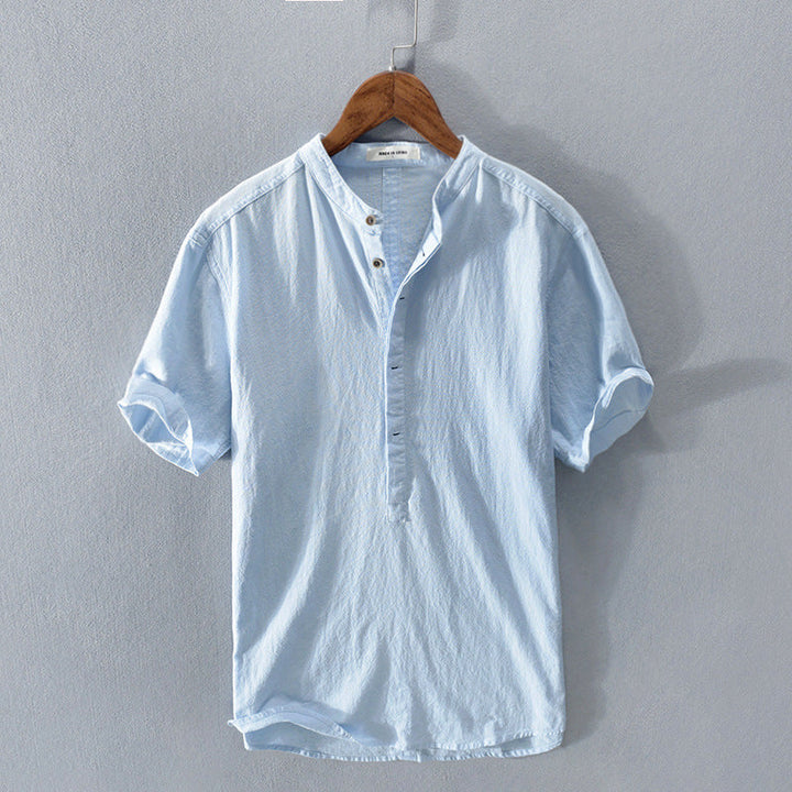 Amos | Men's Band Collar Casual Button-Down Shirt