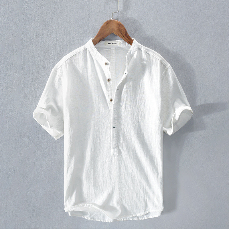 Amos | Men's Band Collar Casual Button-Down Shirt