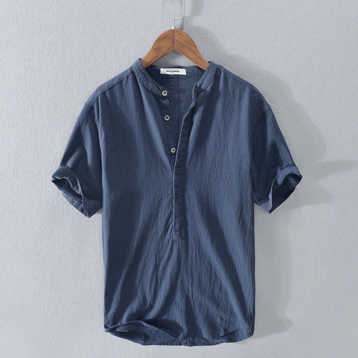Amos | Men's Band Collar Casual Button-Down Shirt