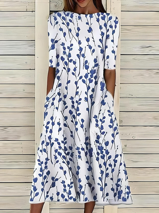 Harlow | Women's A-Line Midi Dress with Pockets