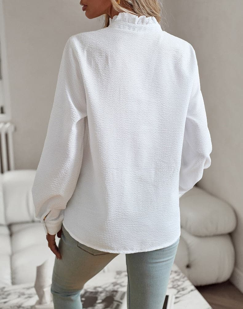 Ann | Women's Ruffle Long Sleeve Button-Up Top