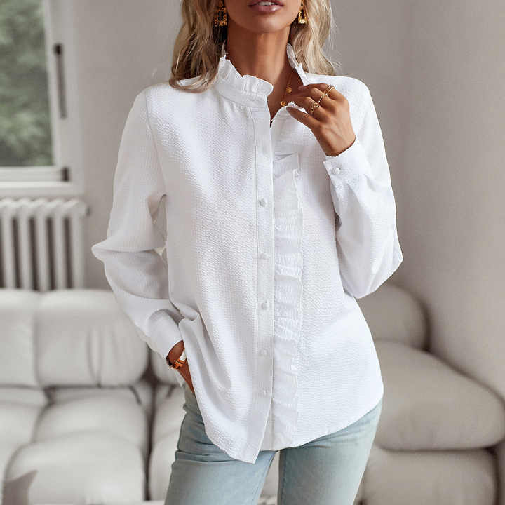 Ann | Women's Ruffle Long Sleeve Button-Up Top