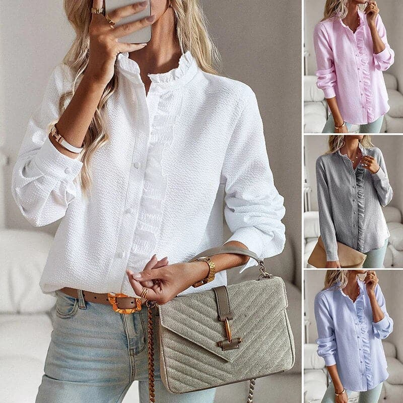 Ann | Women's Ruffle Long Sleeve Button-Up Top