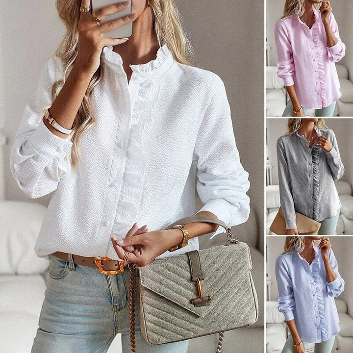 Ann | Women's Ruffle Long Sleeve Button-Up Top